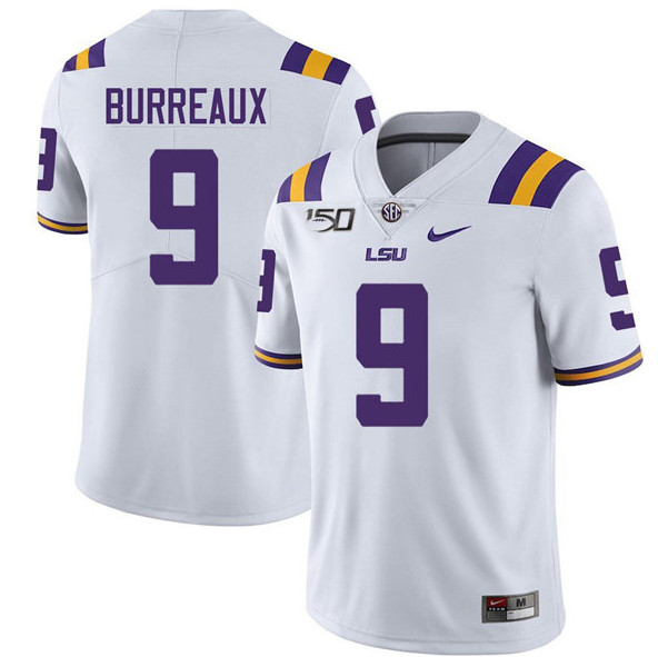 Youth LSU Tigers #9 Joe Burreaux White With 150th Patch Limited Stitched Jersey